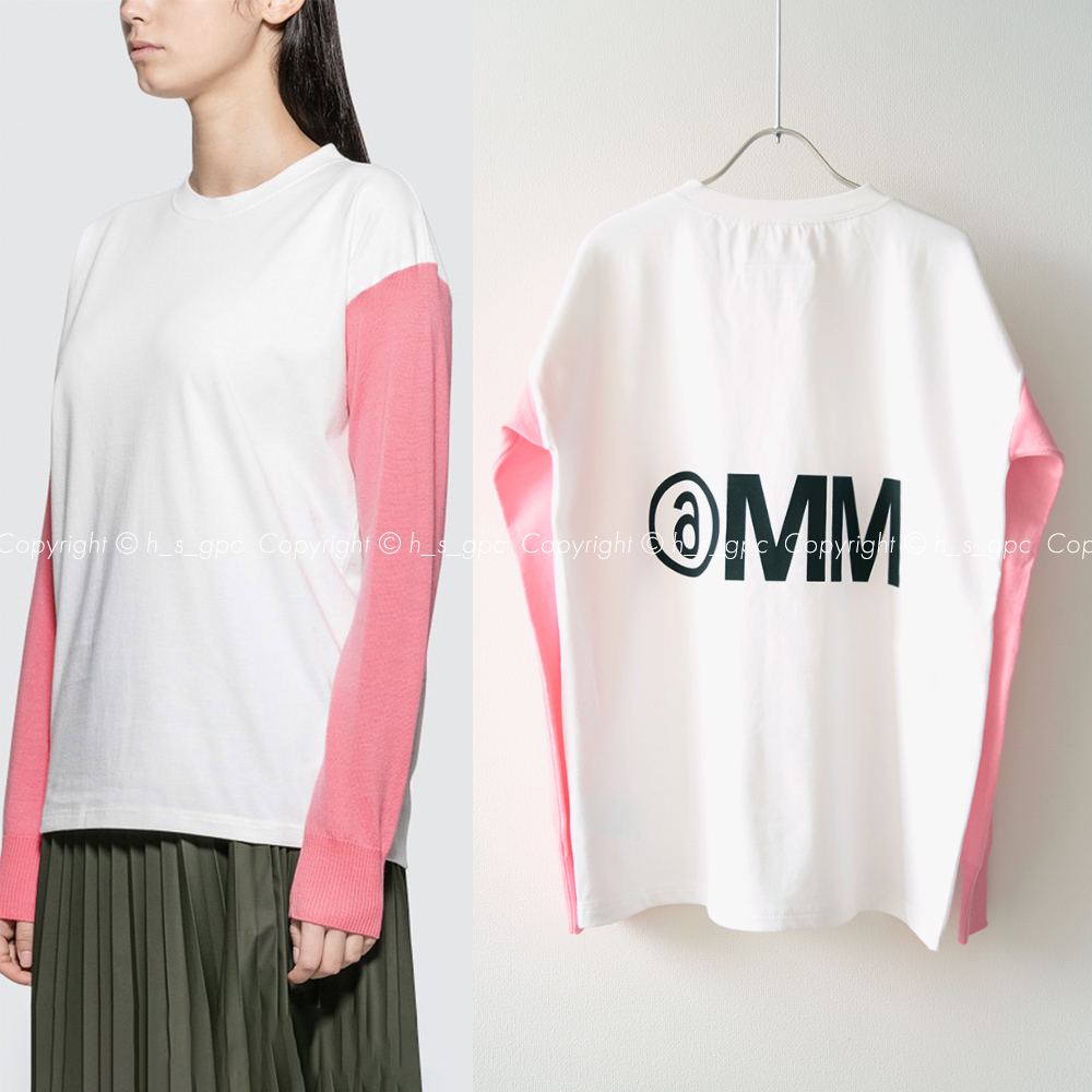 新品 MM6 メゾン マルジェラ レイヤード 反転ロゴ ドッキング ニット カットソー ロンT セーター MAISONMARGIELA エムエム6 シックス