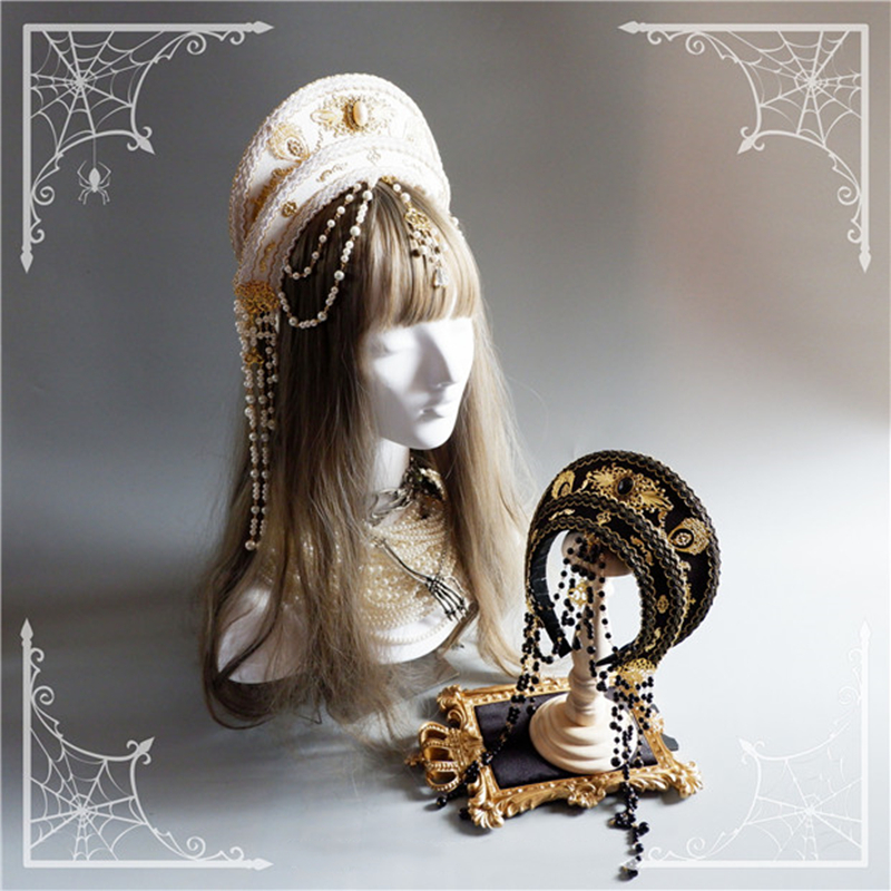 ロリータ クラロリ カチューシャ 中世ヨーロッパ風 ヘッドドレス 髪飾り 冠 ボリューム 豪華 優雅 華麗 上品 かっこいい シック パール_画像3