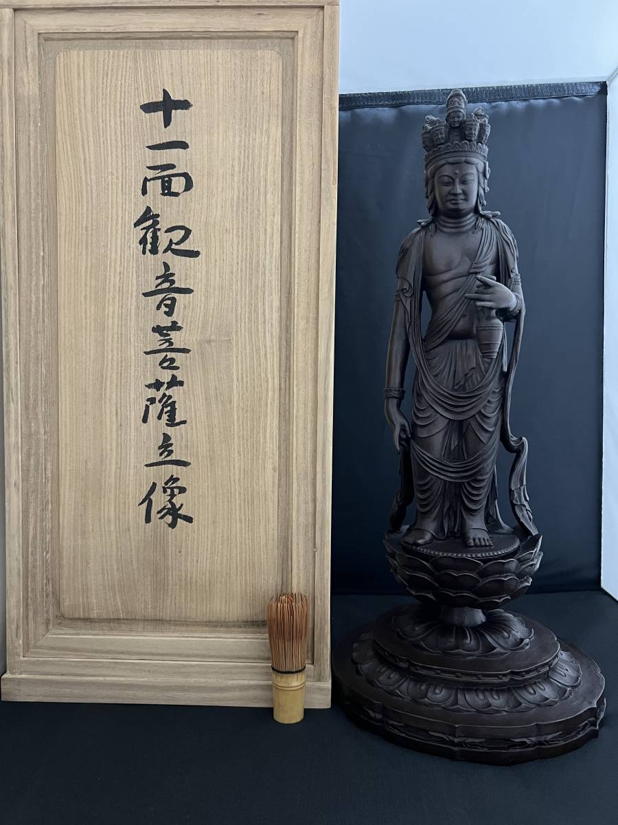 岸田陸象 十一面観音菩薩像 共箱 観音 菩薩 銅製 ブロンズ 銅像 岸田陸象 十一面観音菩薩像 共箱 観音 菩薩 銅製 ブロンズ 銅像