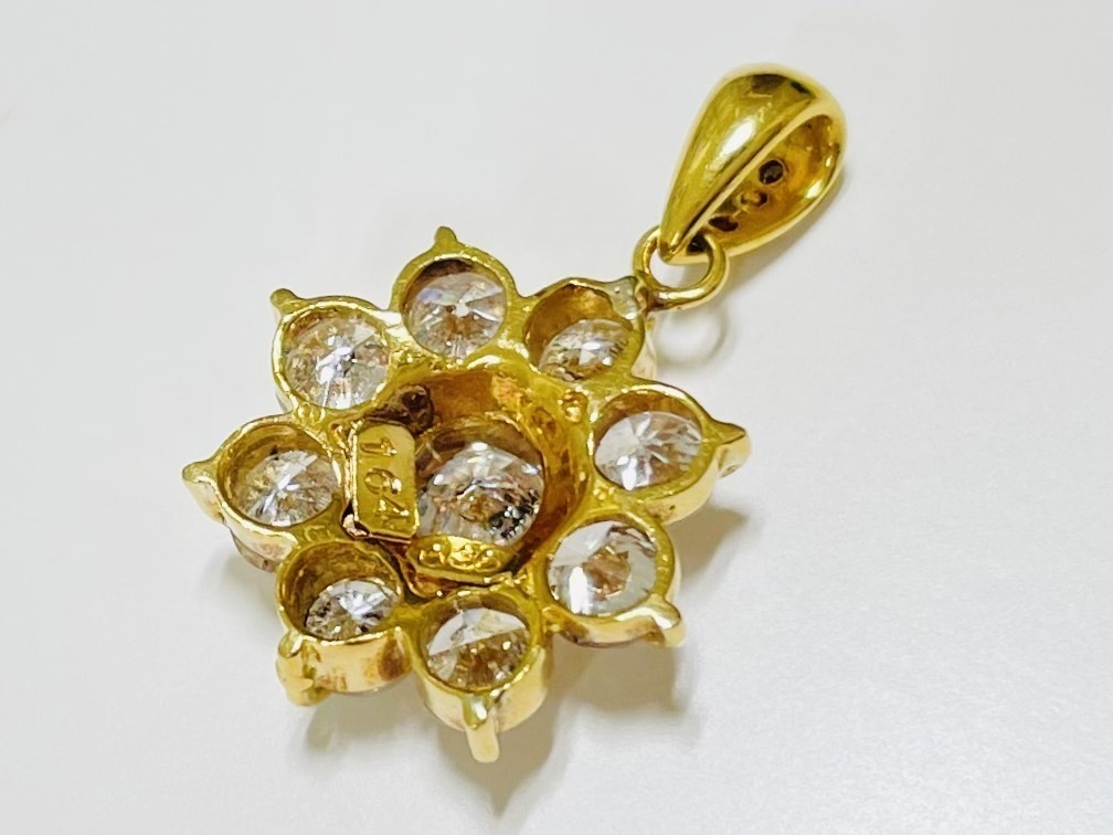 K18YG フラワーモチーフ ペンダントトップ ダイヤモンド 0.36ct 1.64ct