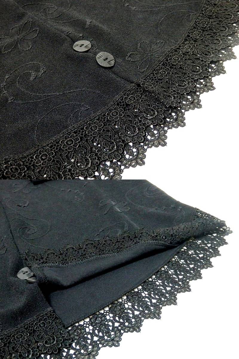 【日本ニット　INNOVATION】ブラックに花柄刺繍・裾レース付・長袖・カットソー・LLサイズ! _画像9