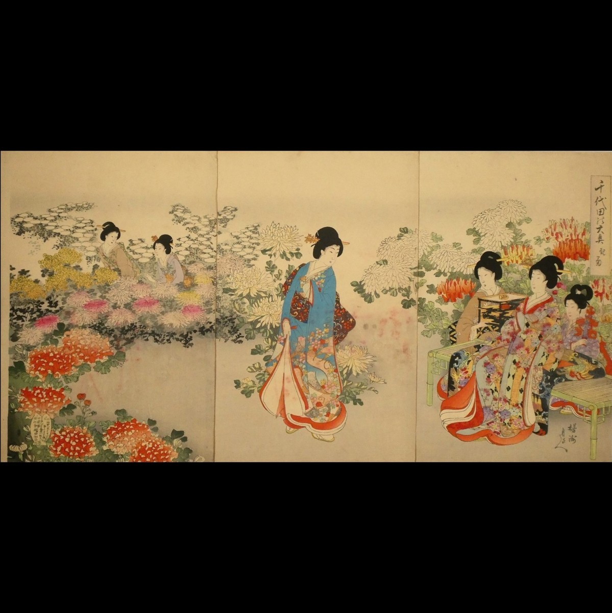 Yahoo!オークション - P72 楊洲周延「千代田の大奥 観菊」三枚続 Yahoo!オークション - P72 楊洲周延「千代田の大奥 観菊」三枚続
