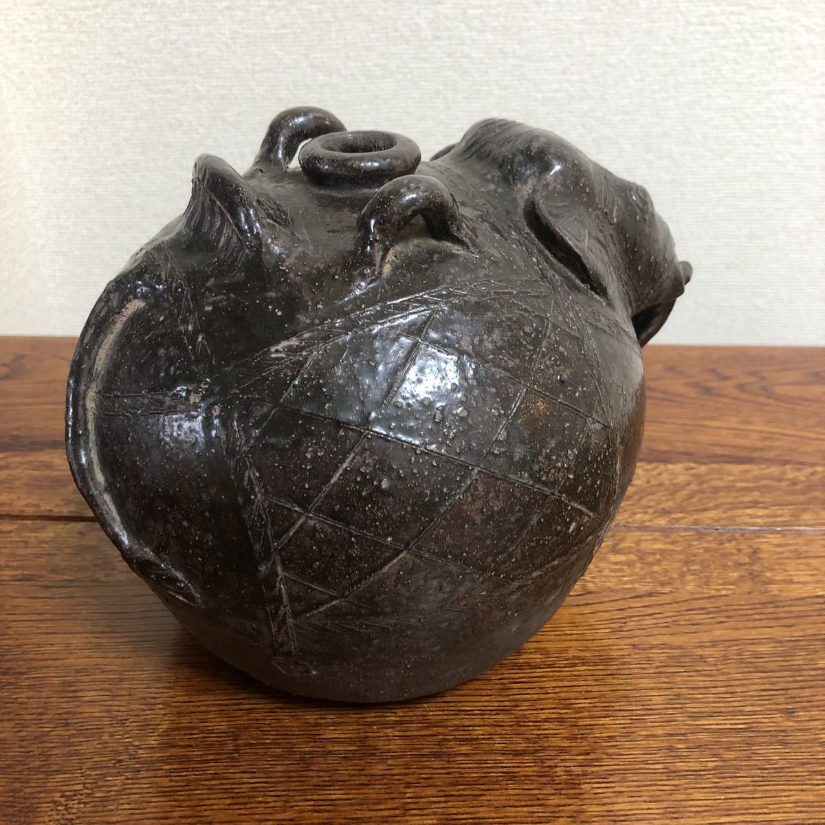 ♪♪【大型、桐箱付】クメール　１２～１３世紀　黒褐釉象形壺 ♪♪_画像6