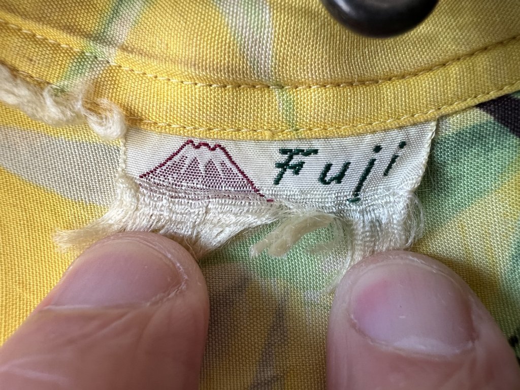 (^w^)b Fuji 50s vintage Bamboo ALOHA フジ ヴィンテージ ハワイアンシャツ レーヨン イエロー バンブー 竹柄アロハシャツオリジナル0036T_画像10