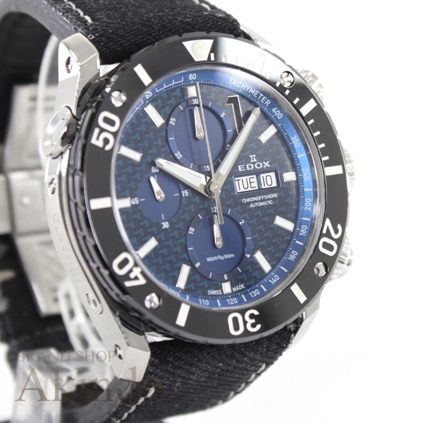 エドックス クラスワン クロノオフショア EDOX カーボン ネイビー SS
