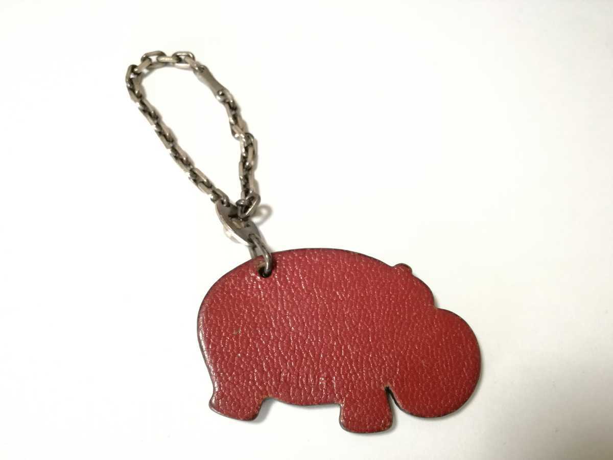 HERMES Hermes charm hippopotamus animal key holder leather dark brown strap 