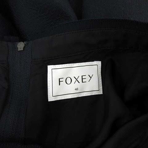 フォクシー FOXEY スノーフレア スカート ひざ丈 40 M 紺 ネイビー