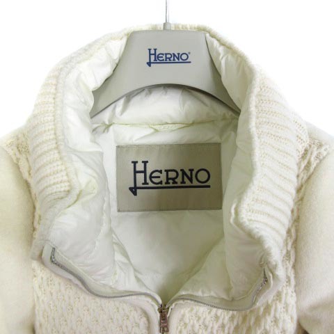 ヘルノ HERNO ニット ダウンジャケット コート スタンドカラー アンゴラ シルク混 ローゲージニット 切替 アイボリー 40 ECR14  レディース