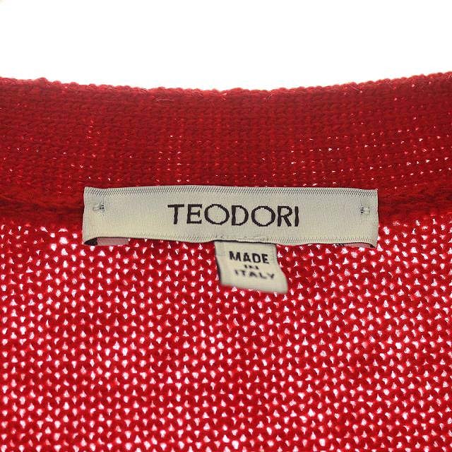 テオドリ TEODORI ニット カーディガン 長袖 Vネック 44 赤 レッド /DF ■MA レディース_画像3