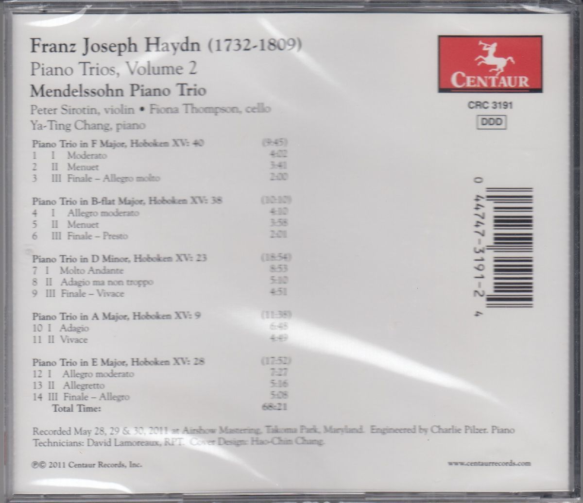 [CD/Centaur]ハイドン:ピアノ三重奏曲ヘ長調Hob.XV:40&ピアノ三重奏曲変ロ長調Hob.XV:38他/メンデルスゾーン・ピアノ三重奏団 2001.5_画像2