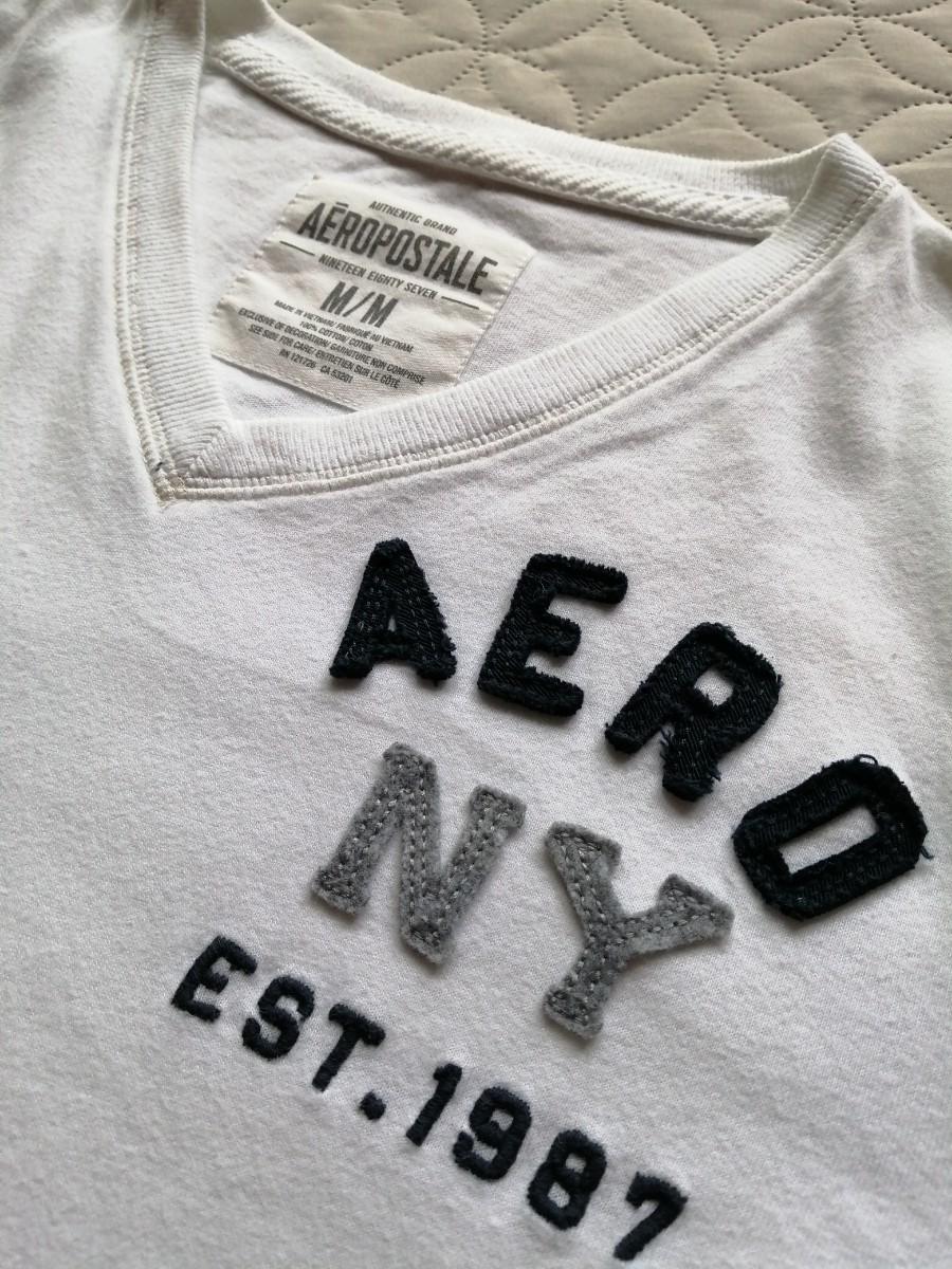 エアロポステール★AEROPOSTALE 半袖Tシャツ VネックTシャツ M 白