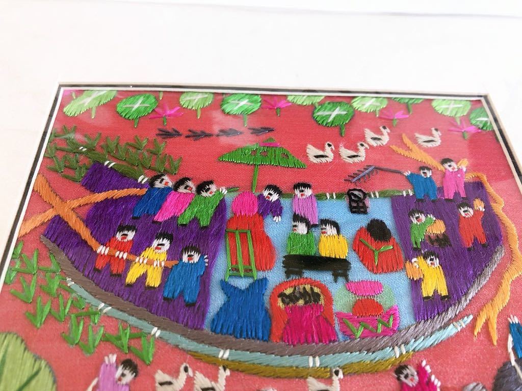  pretty Asia embroidery picture boat colorful hand made 