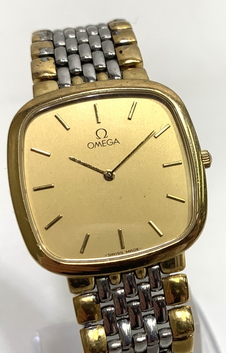 逆輸入 OMEGA オメガ デビル ゴールド文字盤 QZ レディース 腕時計