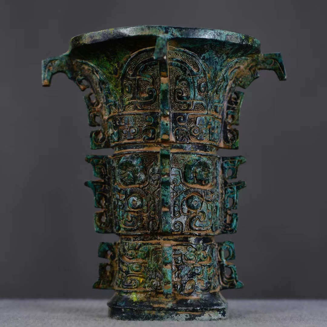 ◆旧蔵◆ 古美術 中国古玩 春秋時期 古銅製 青銅器 銘文獸面尊 置物 擺件 時代物 AT17