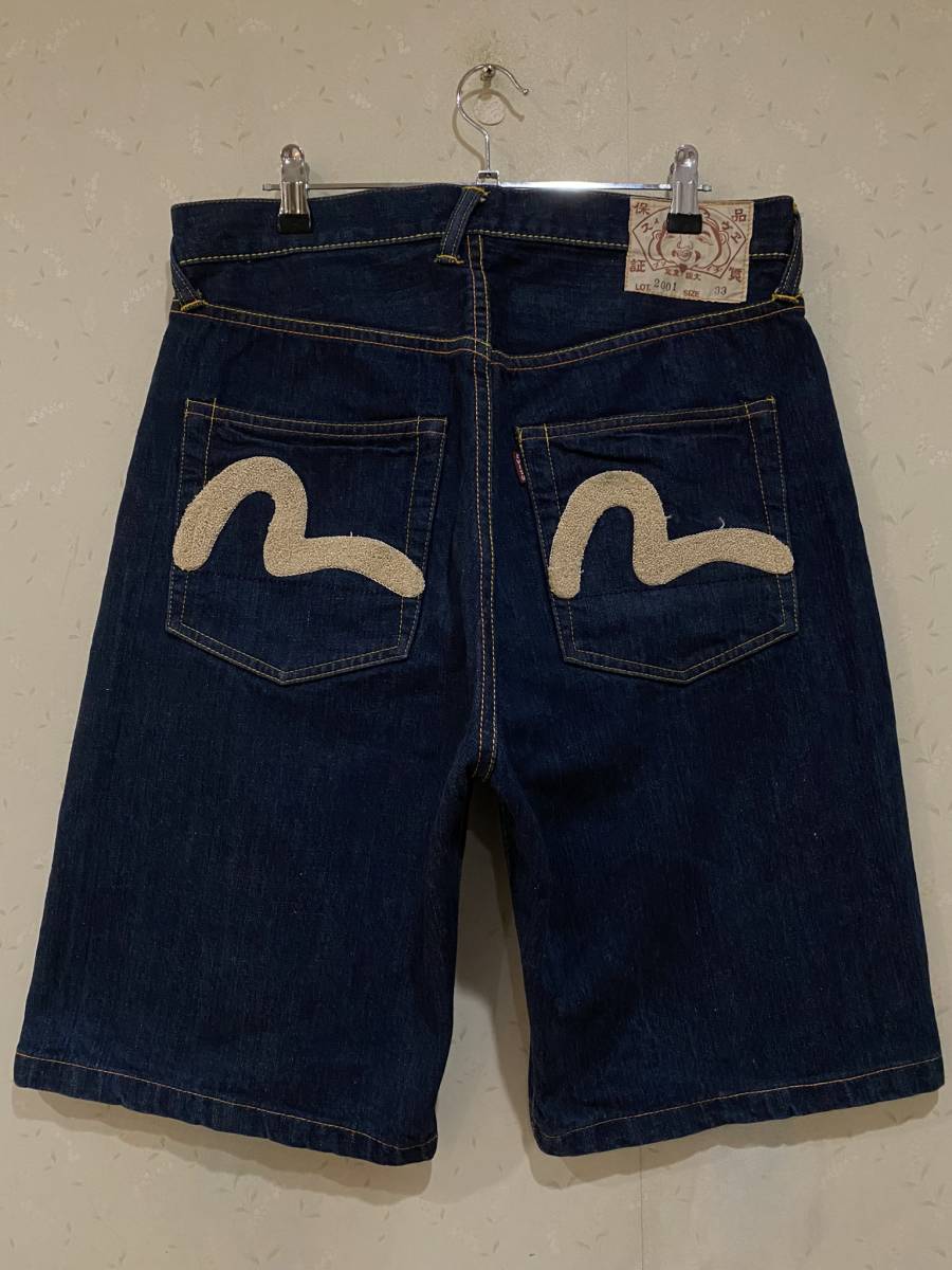 ※EVISU エヴィス エビス LOT 2001 サガラ刺繍カモメ＆ロゴ ショート ハーフ デニムパンツ 濃紺 33 　　　　　　 BJBB.D