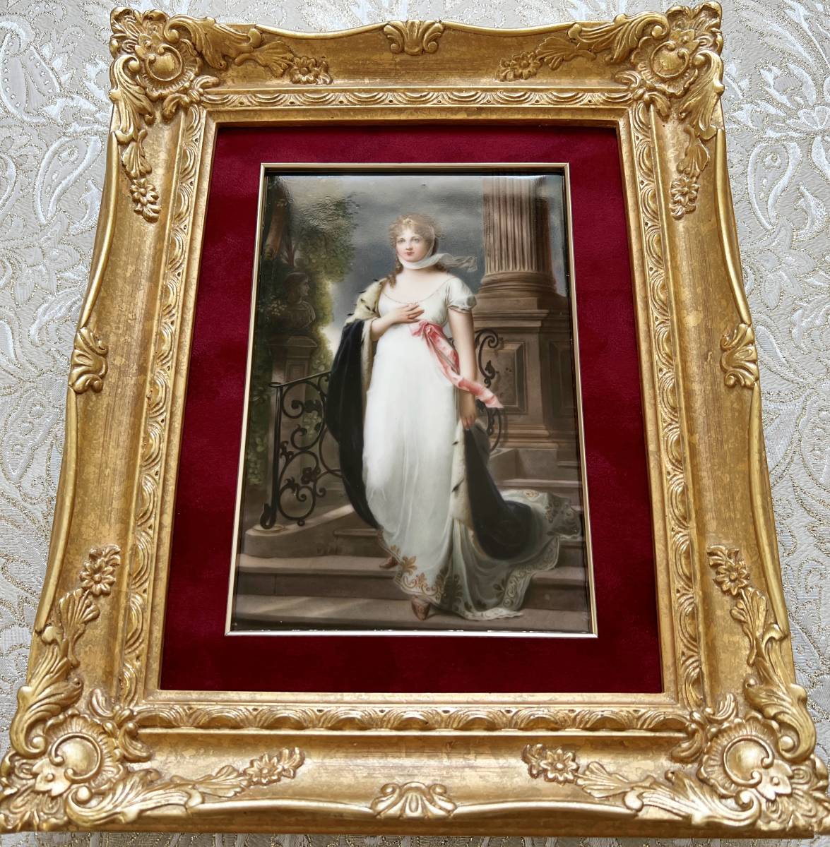 ■大判22cm 19世紀ドイツ手描き陶板画 ルイーズ王妃_画像2
