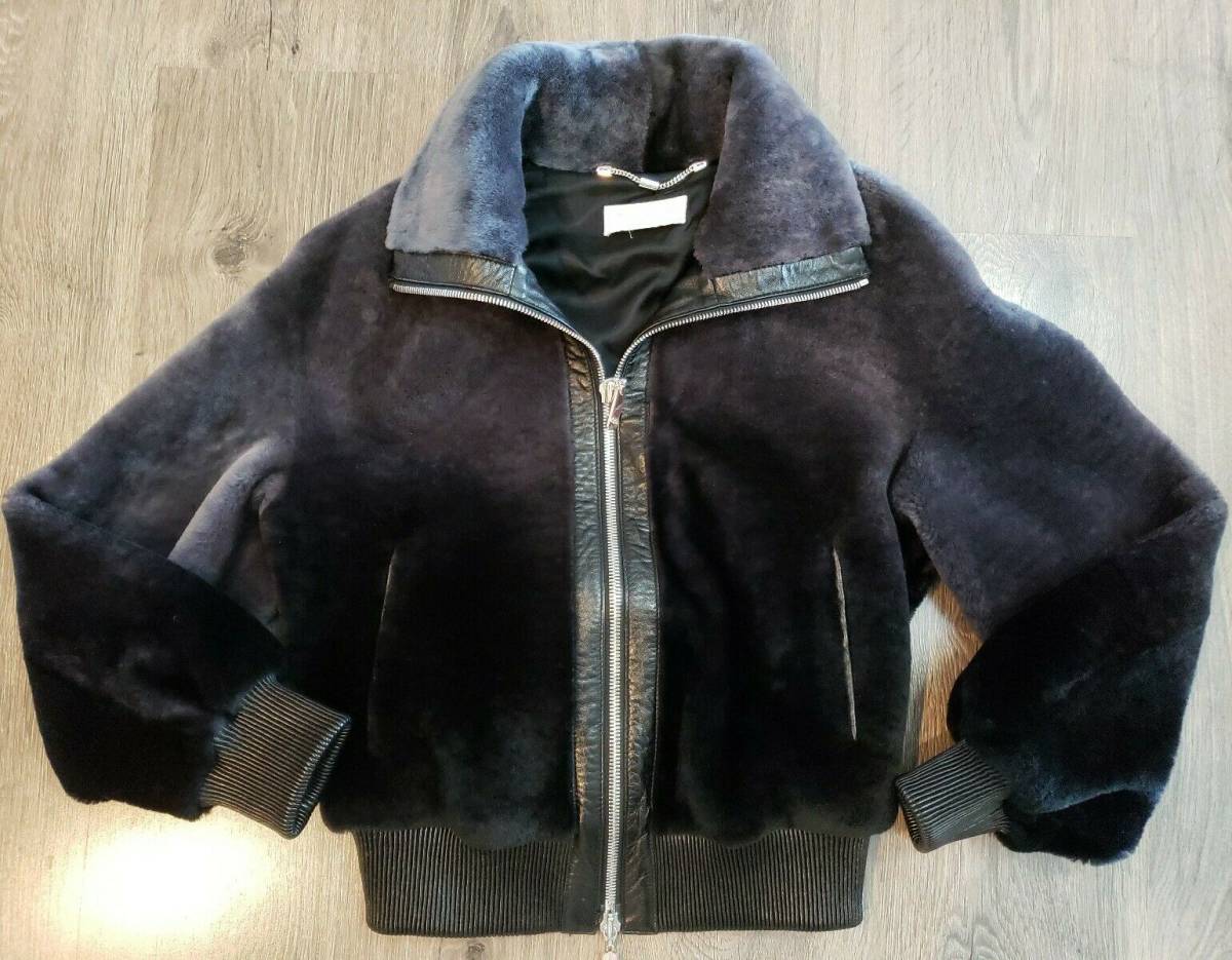 Escada Shearling Jacket Womens Size 36 S M Bomber Coat Gray Ombre Leather Fur 海外 即決