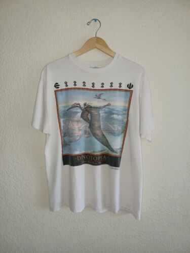 Vintage Dinotopia Shirt Mens Sz XL White SS Single Stitch Dinosaur Art Tee 1992 海外 即決
