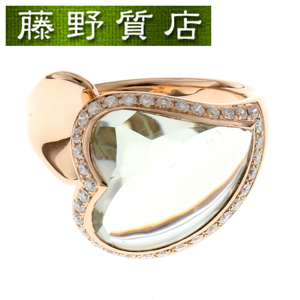 (新品仕上げ済）ポンテヴェキオ Ponte Vecchio ハート リング 指輪 約11号 K18 PG × ダイヤモンド × グリーンクォーツ 8881