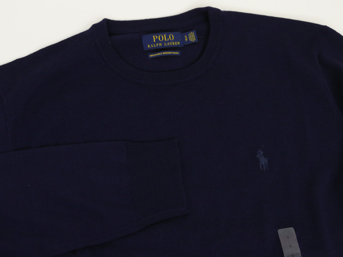 新品 アウトレット A369 Mサイズ ウォッシャブル メリノウール クルーネック セーター 紺 polo ralph lauren ポロ ラルフ ローレン の画像2