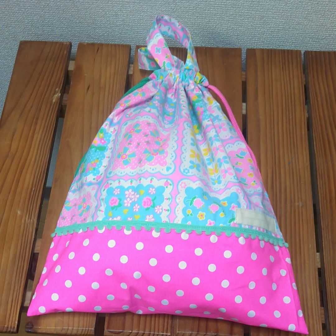  go in . go in . preparation pink s floral print polka dot pinks physical training sack . put on change sack pouch girl hand made kindergarten child care . elementary school elementary school student 