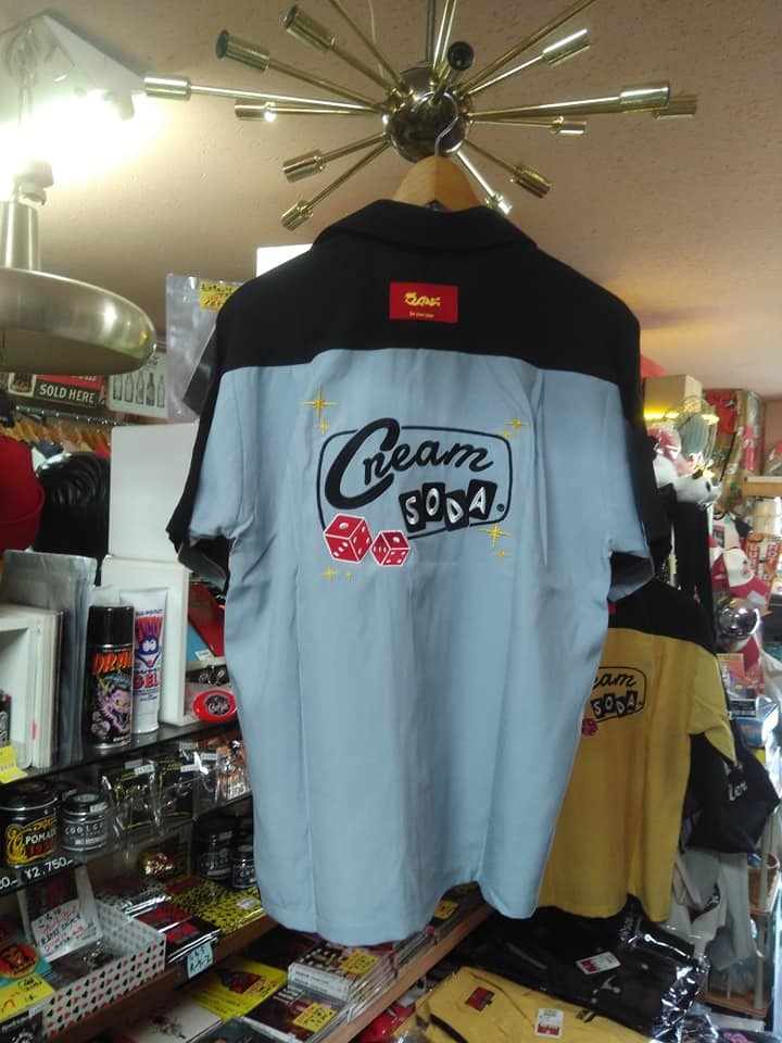 Lサイズグレー色クリームソーダラグランスリーブボウリングシャツ