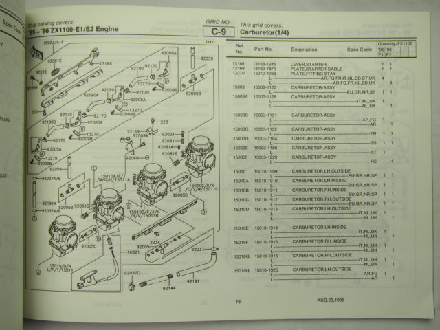 ネコポス送料無料95年～96年ZX1100-E1/ZX1100-E2パーツリストGPZ1100ヨーロッパ仕様ZXT10Eカワサキ_画像3