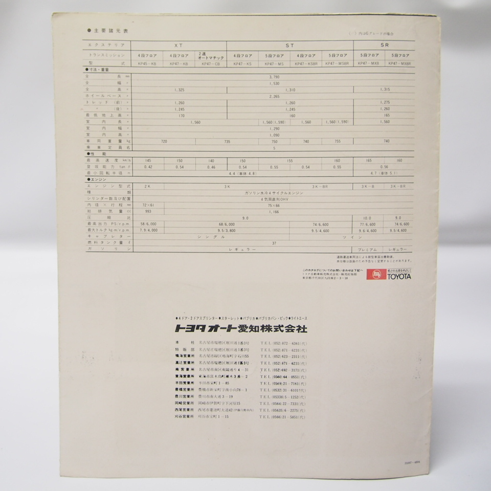 旧車/初代スターレット昭和48年カタログKP45/KP47_画像3