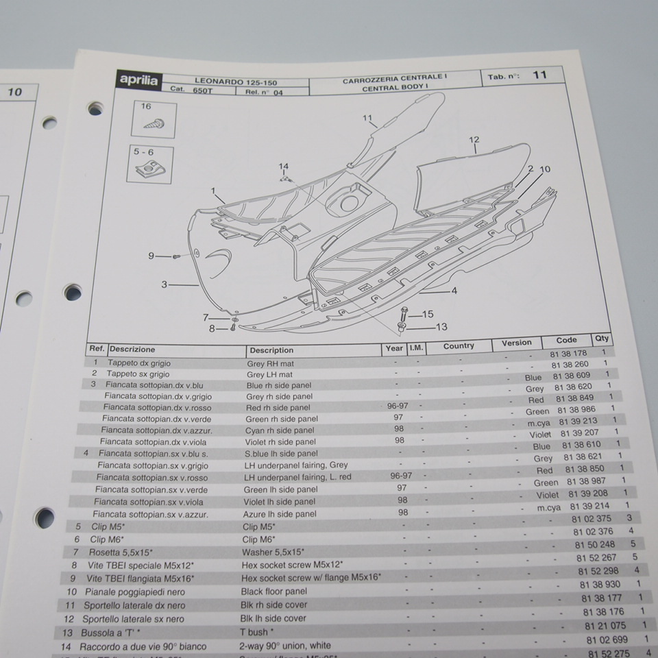 未使用品!!ApriliaアプリリアLeonardo125-150レオナルド125-150スペアパーツカタログ.パーツリスト2か国語/650T即決.送料無料_画像3