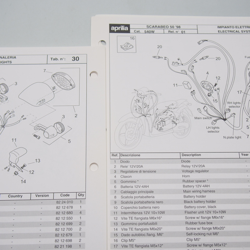 未使用!即決.送料無料!Apriliaアプリリア.スカラベオ50.SCARABEO50.スペアパーツカタログ.パーツリスト.2か国語540W.98_画像3