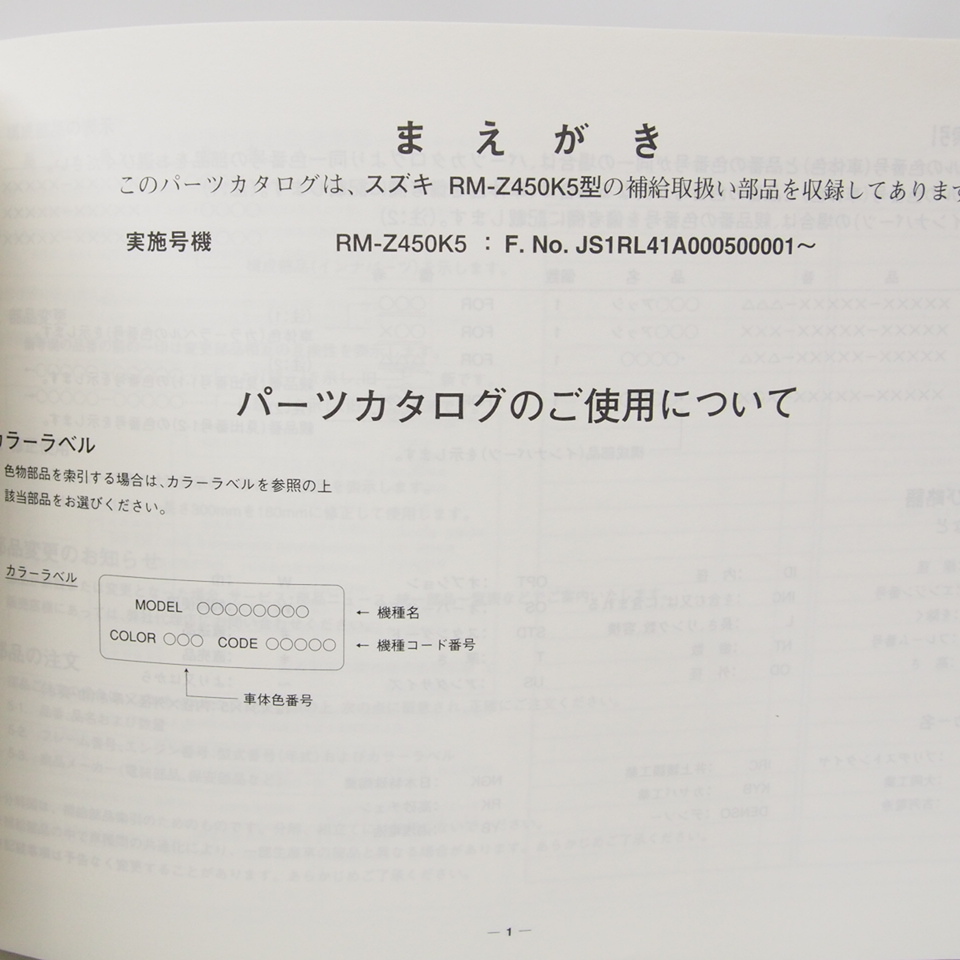 1版RM-Z450K5パーツリストRL41A価格表付き/ネコポス便無料_画像3