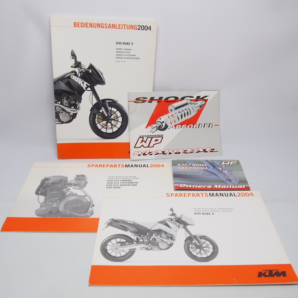 即決.送料無料KTM.640DUKEII.デュークII640取扱説明書.オーナーズマニュアル2004.配線図有.独英仏伊西語.スペアパーツマニュアル_画像1