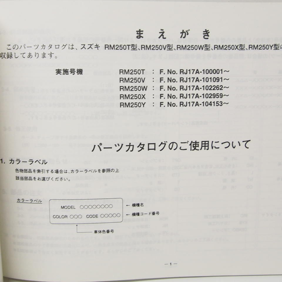 5版RM250パーツリストRM250T/V/W/X/Yネコポス便発送RJ17A_画像3