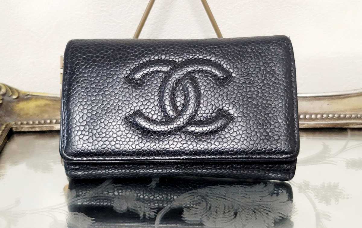 【CHANEL】シャネル 6連キーケース キャビアスキン ブラック