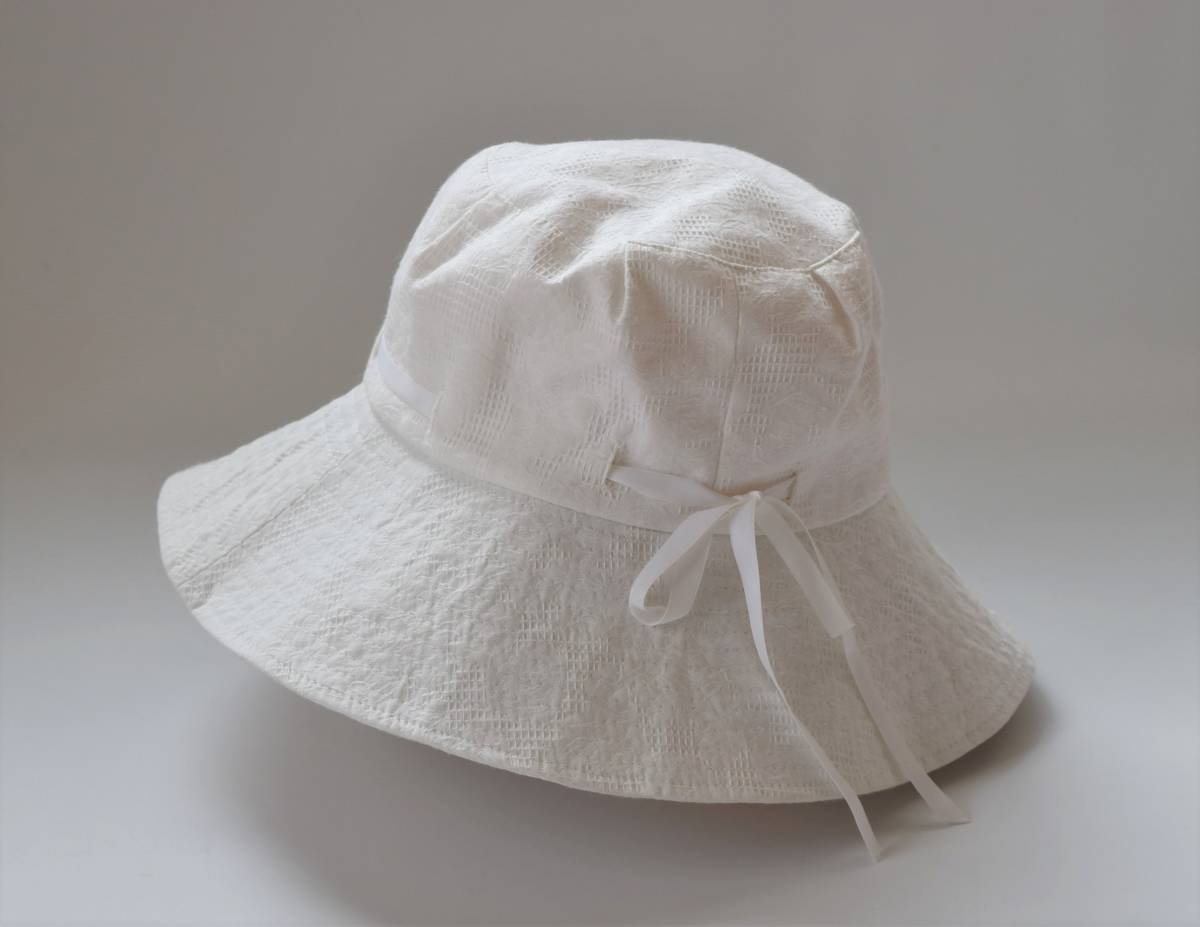 白ホワイトリボン付き帽子/春夏用/サイズ57センチ/アクトプランニング/中古/02042022