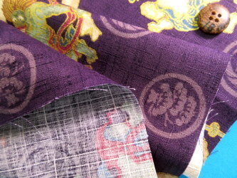 巾着袋◆風神雷神　紫【約よこ22cm×たて28cm】　木綿　日本製生地　ドビー織　和柄　_画像7