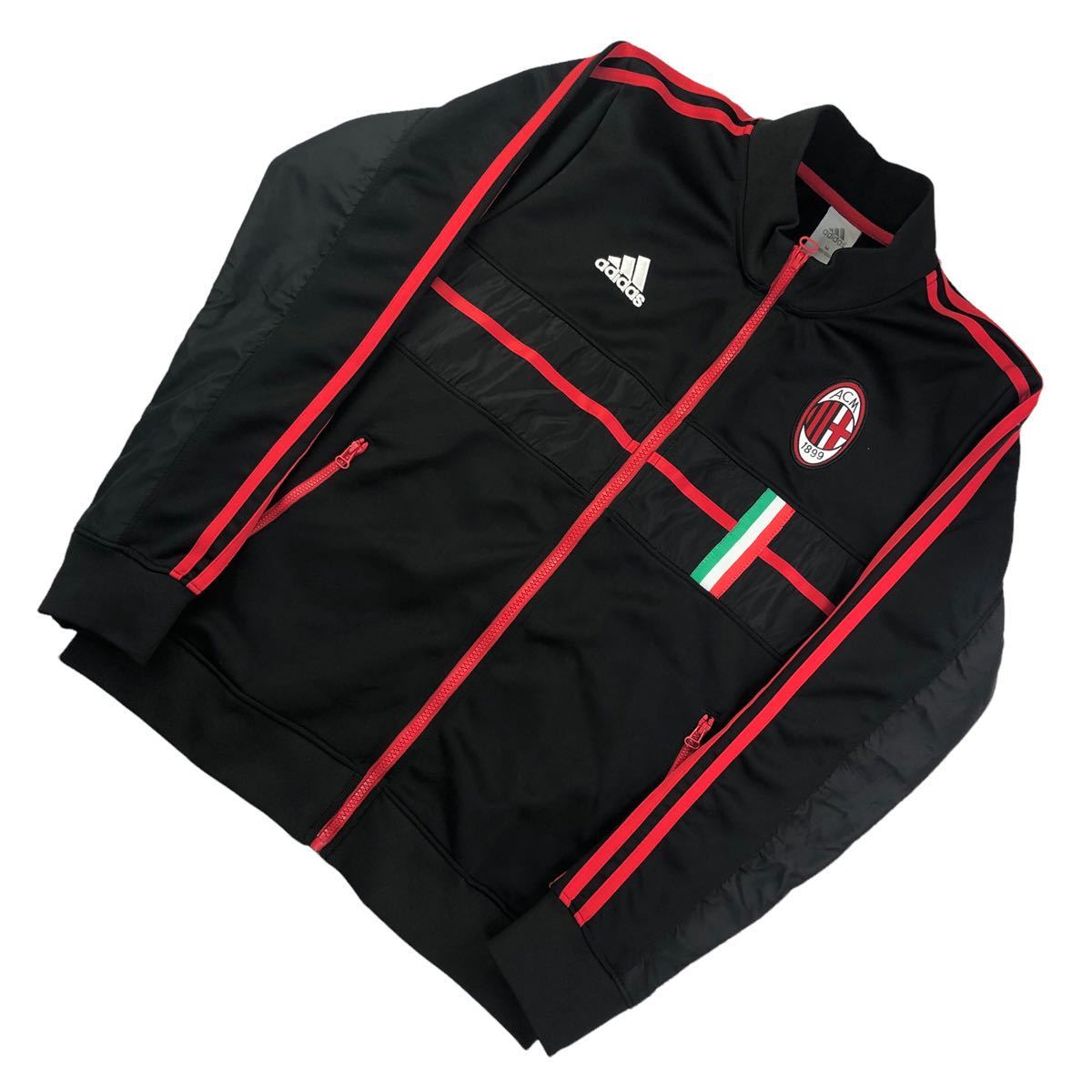 人気【極美品/A】adidas アディダスAC Milan ジャージ トラックジャケット サイズM ブラック レッド 胸ロゴ 2013年モデル サッカー A2416_画像3