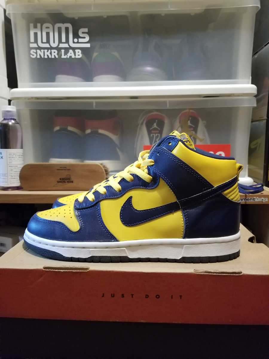 '98　箱付 美品 NIKE　DUNK　HIGH　LE　“復刻カレッジカラー　紺黄　471カラー”モデル ナイキ ダンク ハイ バーシティメイズ ミシガン_画像4