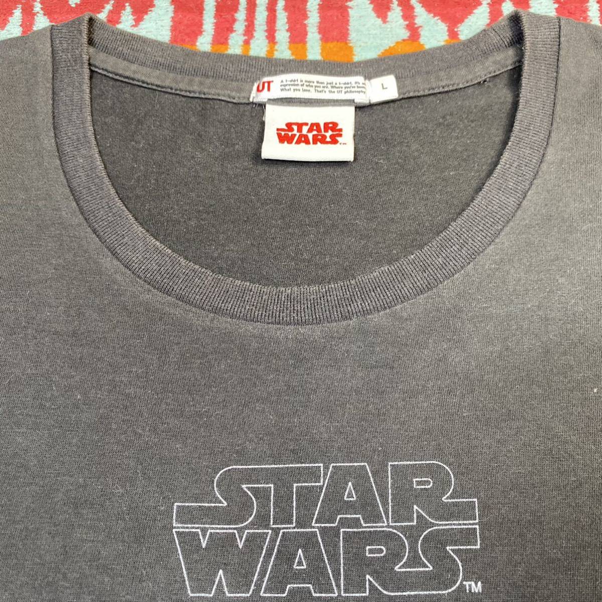 レアUT UNIQLO×STAR WARS'10年製初回コラボ品ユニクロ×スターウォーズ ダースベイダー ヒーローズインザワールド ダースベーダーTシャツL_裏補強Neck伸び無 VintageライクDark Gray