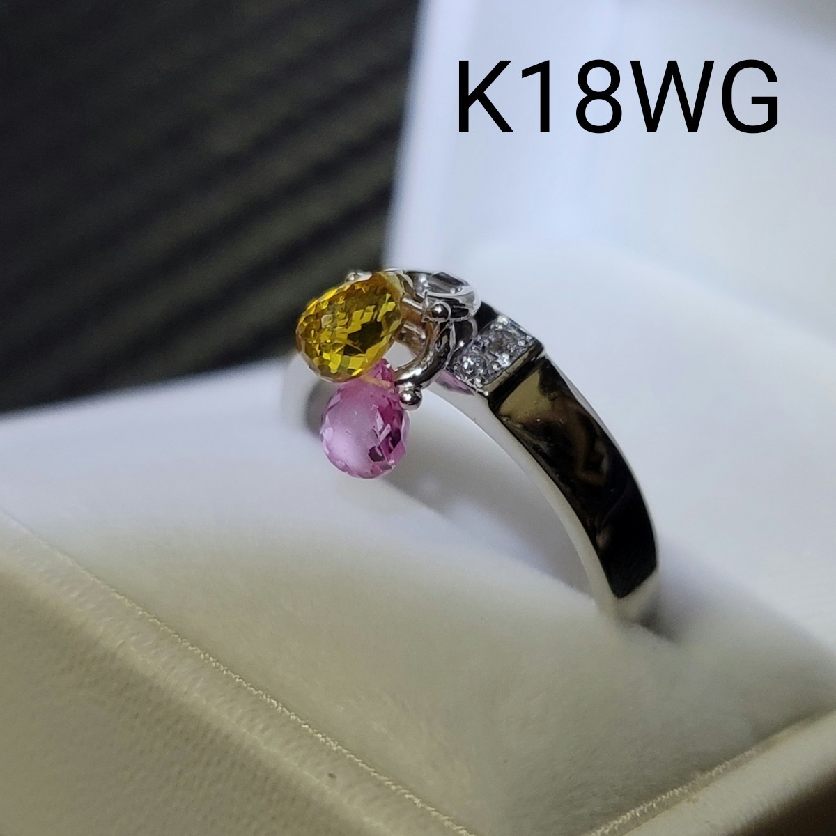 K18WG 天然サファイア 天然ダイヤ デザインリング tickets.believe.pt