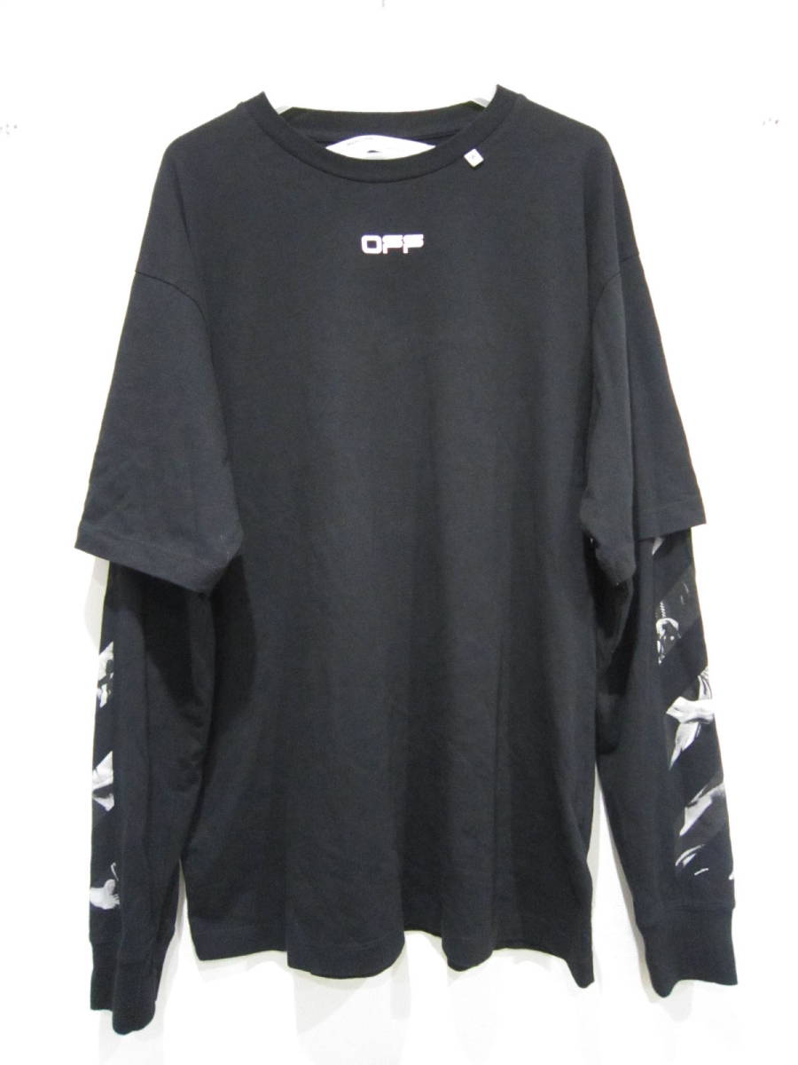 試着程度 OFF-WHITE オフホワイト プリント レイヤード クルーネック