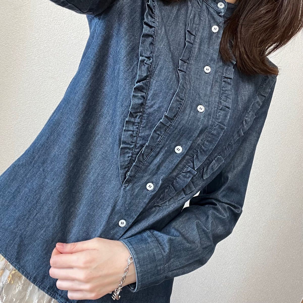 MIU MIU□デニムフリルブラウス□美品□36(S〜M)□インディゴ□デニム