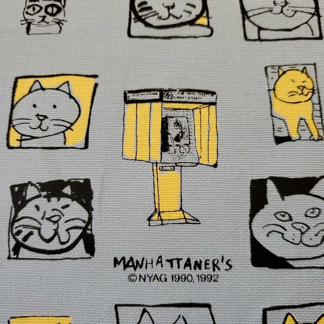 カットクロス1m■ Manhattaner's マンハッタナーズ 【キャットフェイス】水色×レモンイエロー 猫 ネコ CAT オックス　オックスフォード　