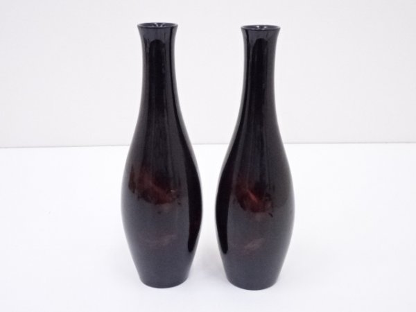 【初売り】 宗 sou 中国漆器　蘭鋳図花瓶一対 木工、竹工芸