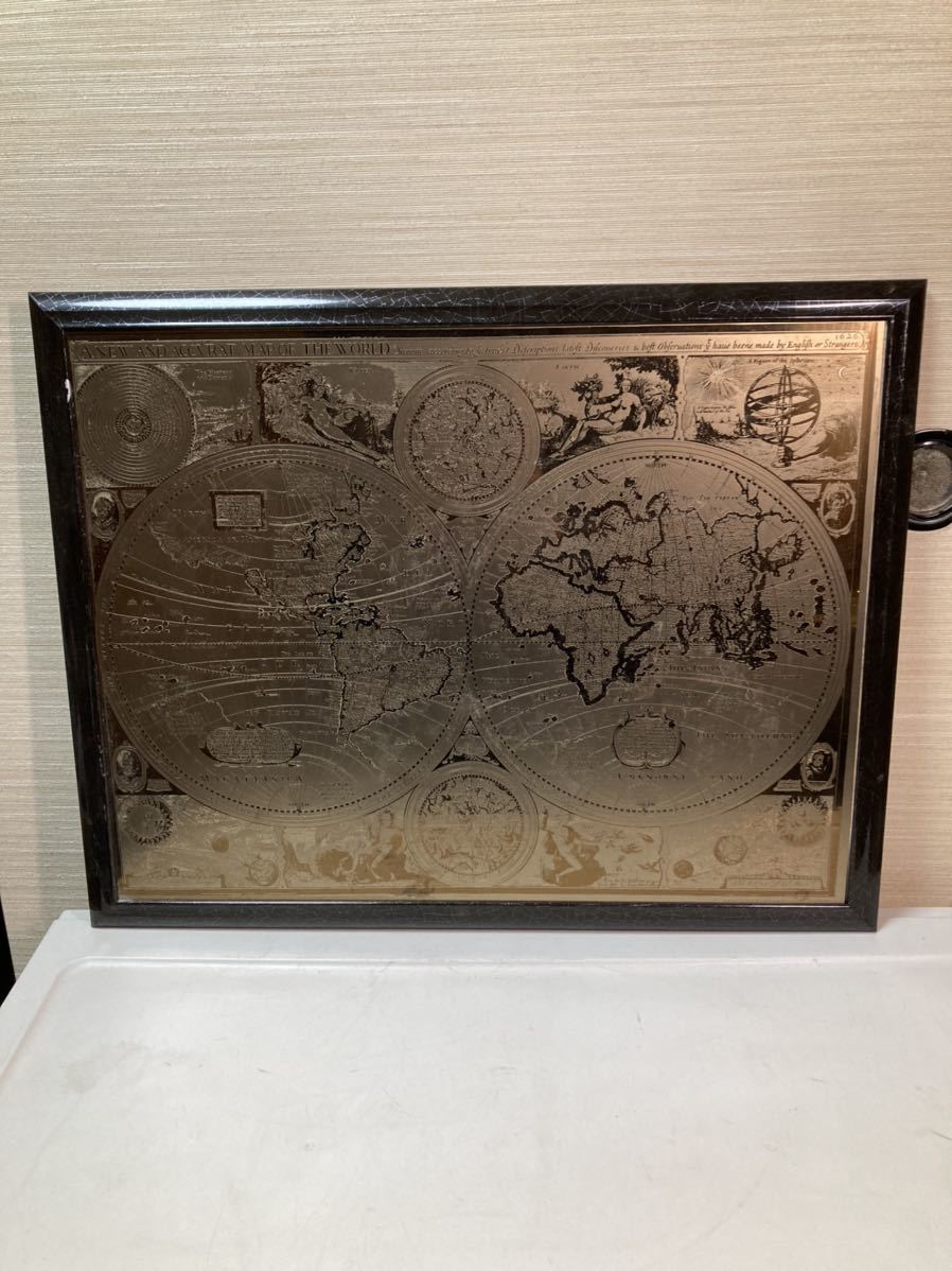 ●銅板 世界地図 金属製額縁付き 美術 アート 飾り