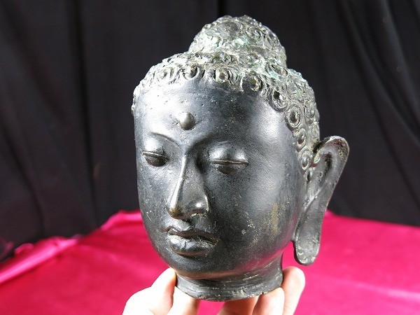 超熱 B 東南アジア古銅大型仏頭 仏像 金工 仏教 寺院 仏像