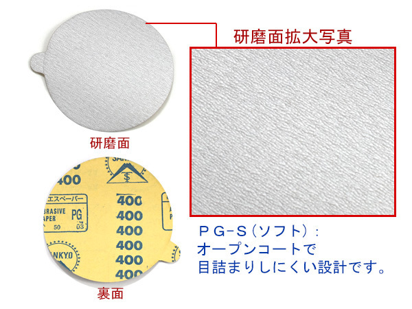 ピーエスペーパー グランドスーパー 直径 125ｍｍ 穴なし PGAD-S 粒度 # 400 100枚入 のり付 三共理化学 研磨紙 ディスク サンダー_画像2