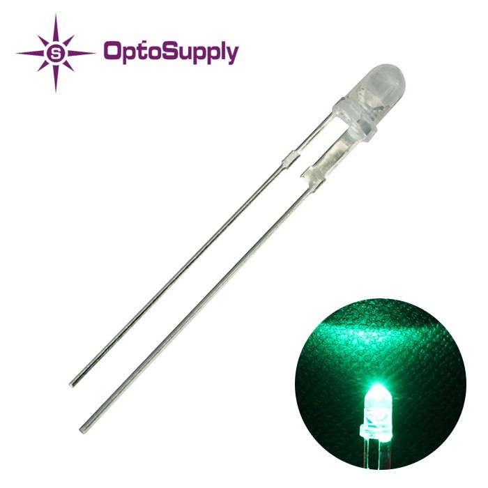 LED 砲弾型 3mm Pure Bluish Green OptoSupply Deluxe Power 30000mcd 50mA  OSG38A3131P 1000個