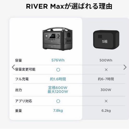新品】ポータブル電源 大容量 EcoFlow RIVER Max 576Wh 家庭用蓄電池