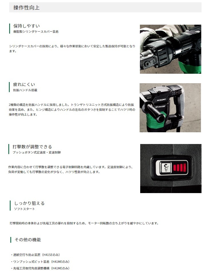HiKOKI ハンマ SDSmaxシャンクタイプ H41ME ブルポイント(SDS max シャンク全長280mm)+サイドハンドル+ケース付 日立 